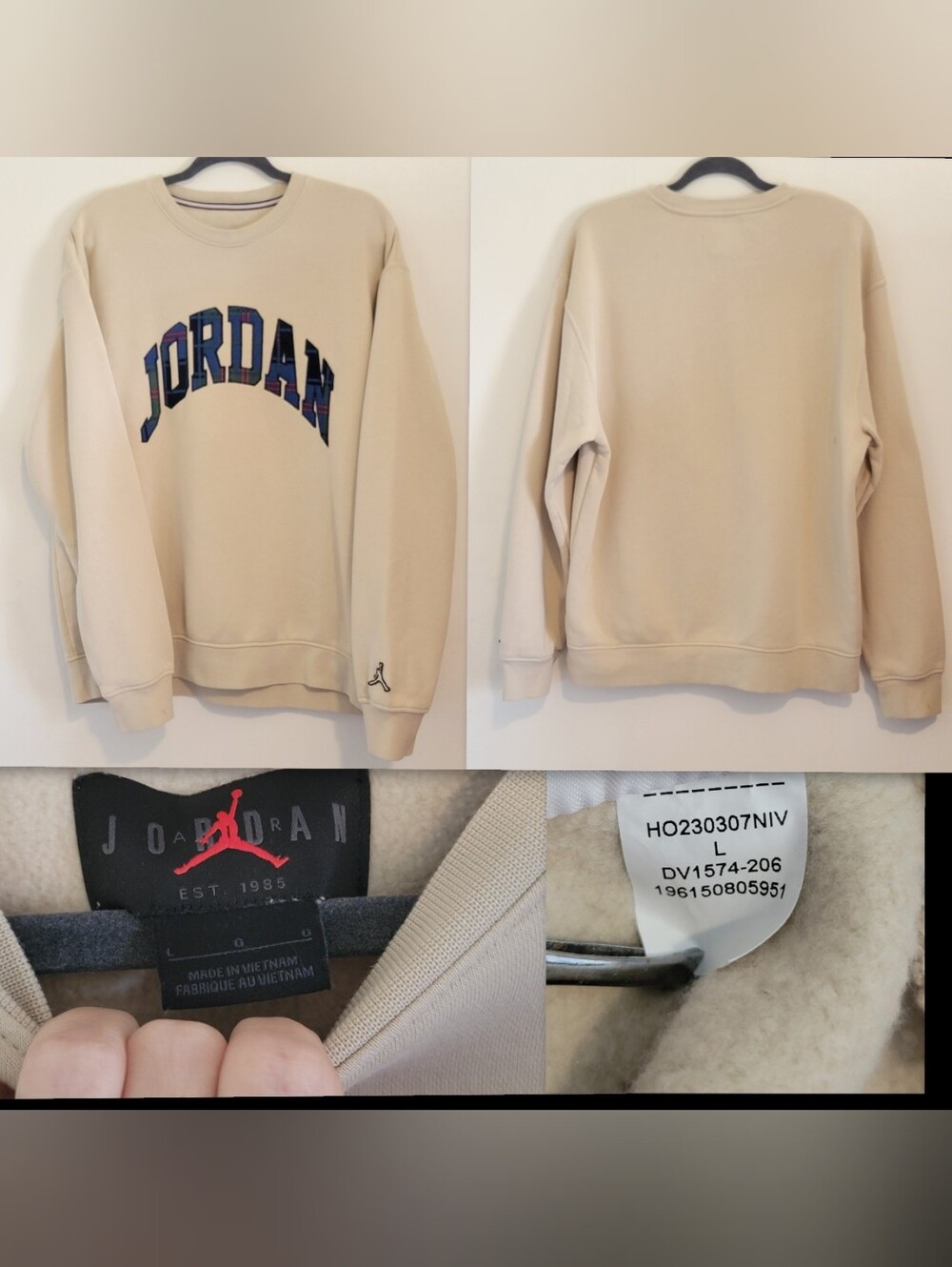 Authentic Jordan Sweatshirt with Plaid Script Sz L